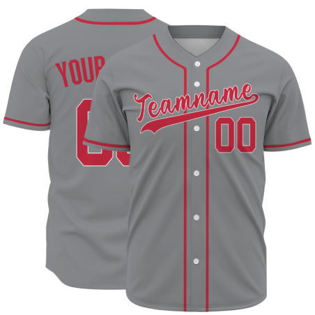 Custom Gray-Red Button Down Baseball Jersey Classic Style Sport Jersey