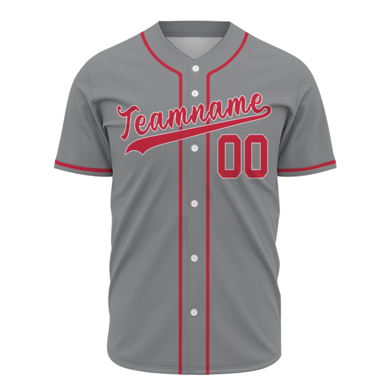 Custom Gray-Red Button Down Baseball Jersey Classic Style Sport Jersey