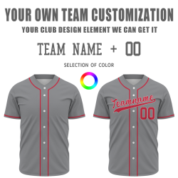 Custom Gray-Red Button Down Baseball Jersey Classic Style Sport Jersey