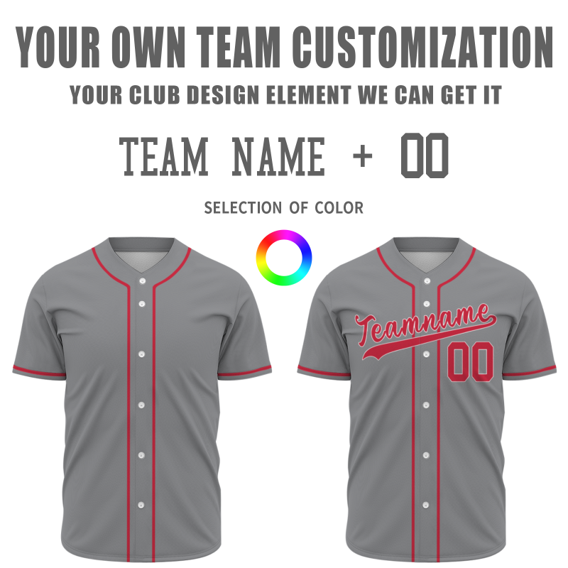 Custom Gray-Red Button Down Baseball Jersey Classic Style Sport Jersey