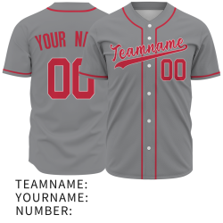 Custom Gray-Red Button Down Baseball Jersey Classic Style Sport Jersey