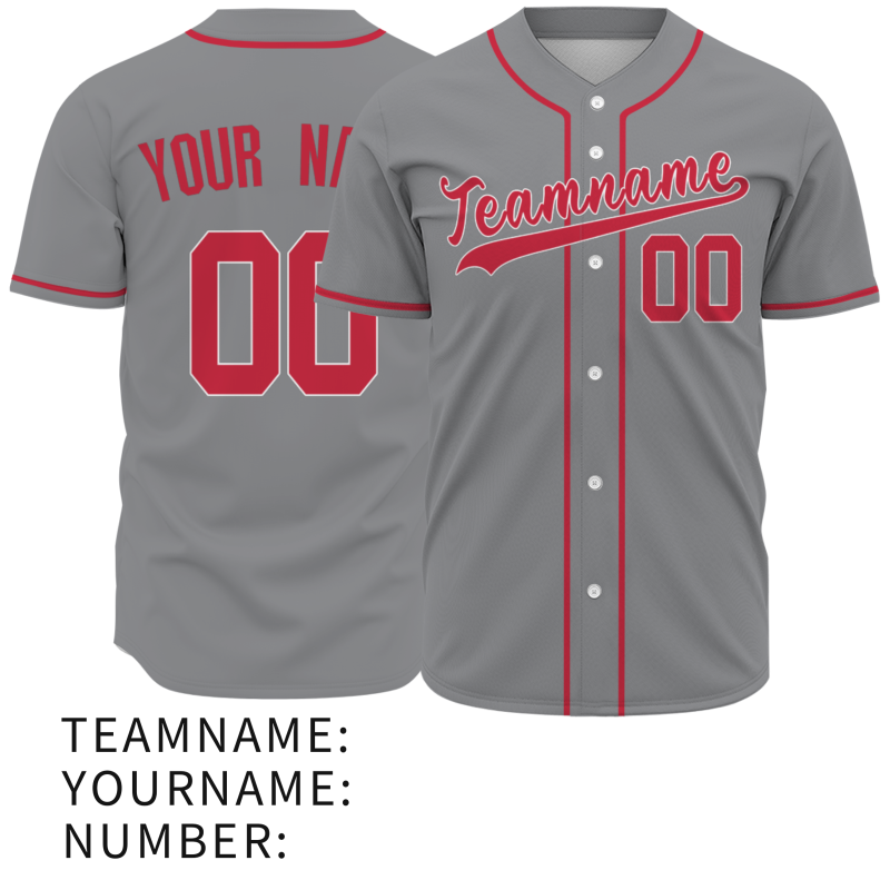 Custom Gray-Red Button Down Baseball Jersey Classic Style Sport Jersey