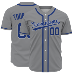 Custom Gray-Blue Button Down Baseball Jersey Classic Style Sport Jersey