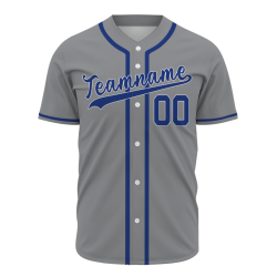 Custom Gray-Blue Button Down Baseball Jersey Classic Style Sport Jersey
