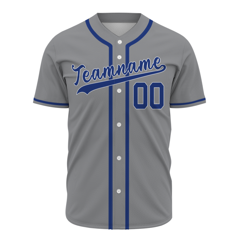 Custom Gray-Blue Button Down Baseball Jersey Classic Style Sport Jersey