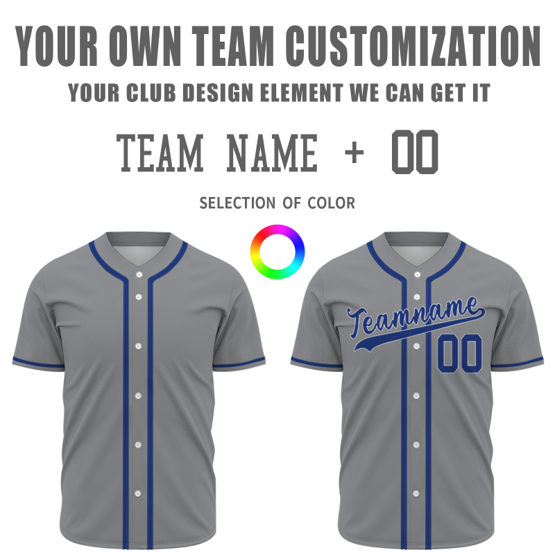 Custom Gray-Blue Button Down Baseball Jersey Classic Style Sport Jersey