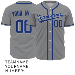 Custom Gray-Blue Button Down Baseball Jersey Classic Style Sport Jersey
