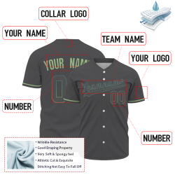 Custom Gray-Green Button Down Baseball Jersey Classic Style Sport Jersey