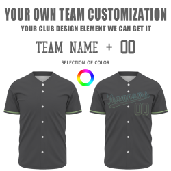 Custom Gray-Green Button Down Baseball Jersey Classic Style Sport Jersey