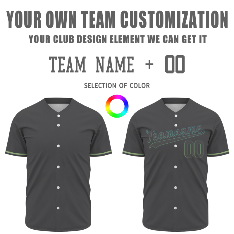 Custom Gray-Green Button Down Baseball Jersey Classic Style Sport Jersey