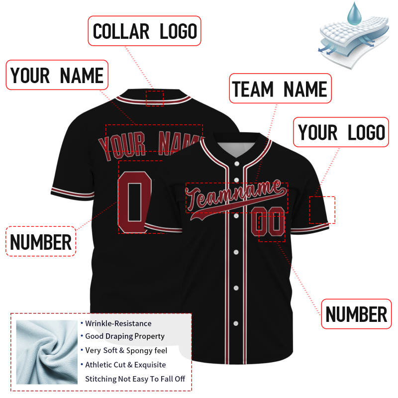 Custom Black Red White Button Down Baseball Jersey Classic Style Sport Jersey