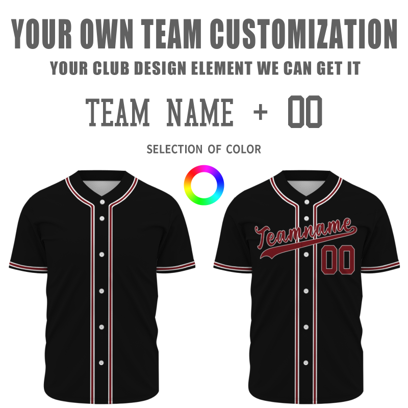 Custom Black Red White Button Down Baseball Jersey Classic Style Sport Jersey