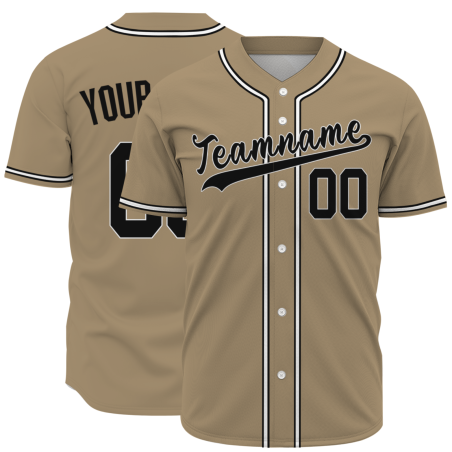 Custom Khaki Black White Classic Style Button Down Authentic Baseball Jersey