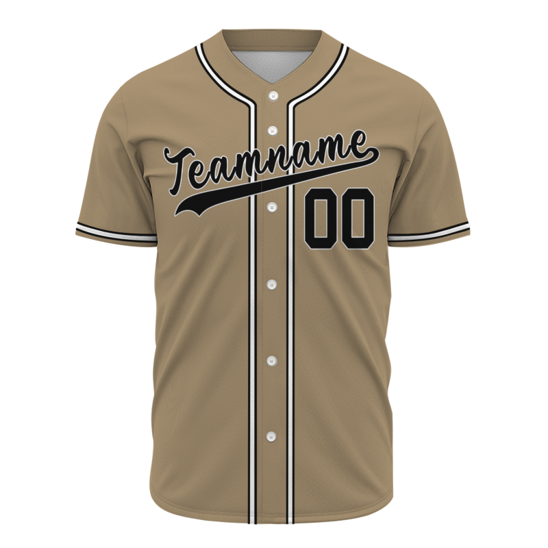 Custom Khaki Black White Classic Style Button Down Authentic Baseball Jersey