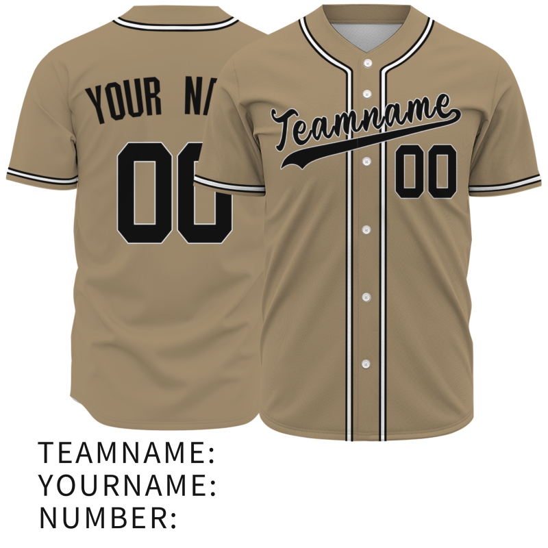 Custom Khaki Black White Classic Style Button Down Authentic Baseball Jersey
