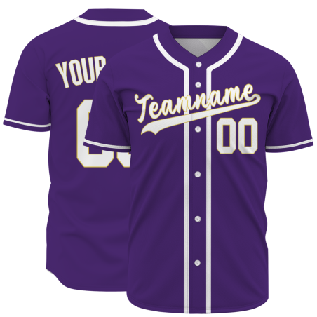 Custom Purple White Yellow Classic Style Button Down Authentic Baseball Jersey