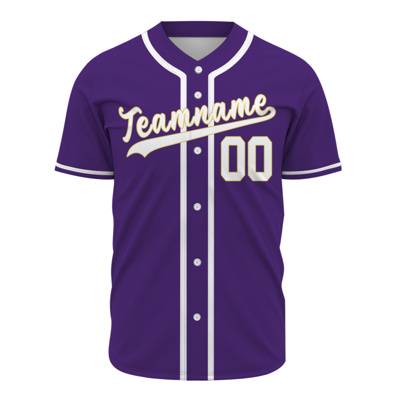 Custom Purple White Yellow Classic Style Button Down Authentic Baseball Jersey