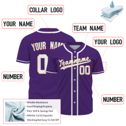 Custom Purple White Yellow Classic Style Button Down Authentic Baseball Jersey