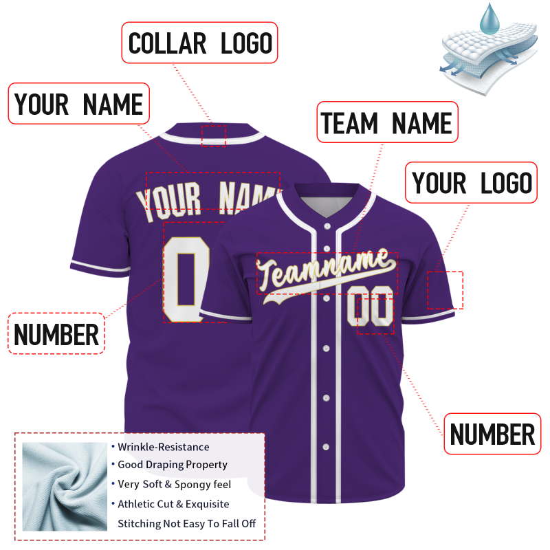 Custom Purple White Yellow Classic Style Button Down Authentic Baseball Jersey
