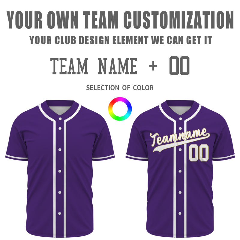 Custom Purple White Yellow Classic Style Button Down Authentic Baseball Jersey