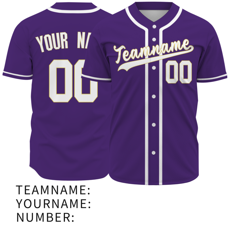 Custom Purple White Yellow Classic Style Button Down Authentic Baseball Jersey