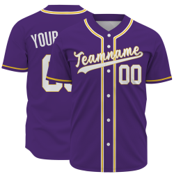 Custom Purple Yellow White Classic Style Button Down Authentic Baseball Jersey