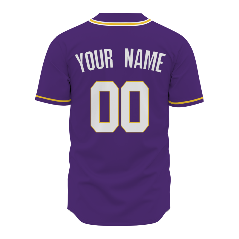Custom Purple Yellow White Classic Style Button Down Authentic Baseball Jersey