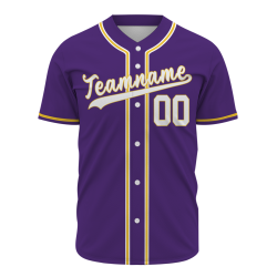 Custom Purple Yellow White Classic Style Button Down Authentic Baseball Jersey