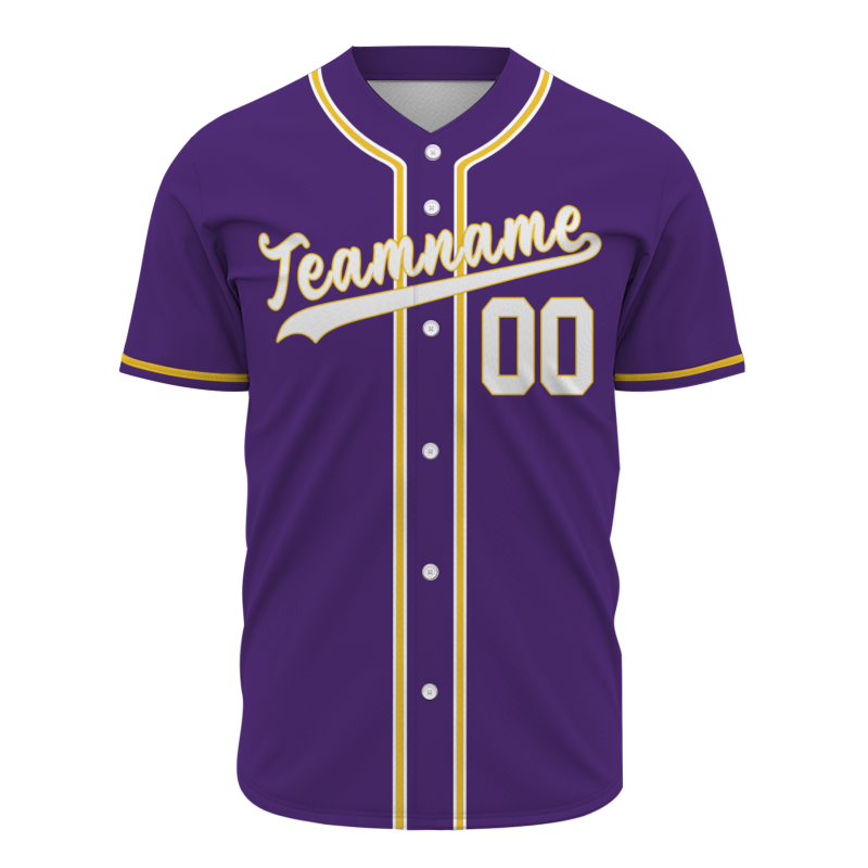Custom Purple Yellow White Classic Style Button Down Authentic Baseball Jersey