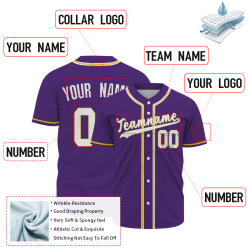 Custom Purple Yellow White Classic Style Button Down Authentic Baseball Jersey