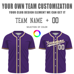 Custom Purple Yellow White Classic Style Button Down Authentic Baseball Jersey