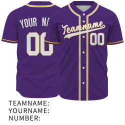 Custom Purple Yellow White Classic Style Button Down Authentic Baseball Jersey
