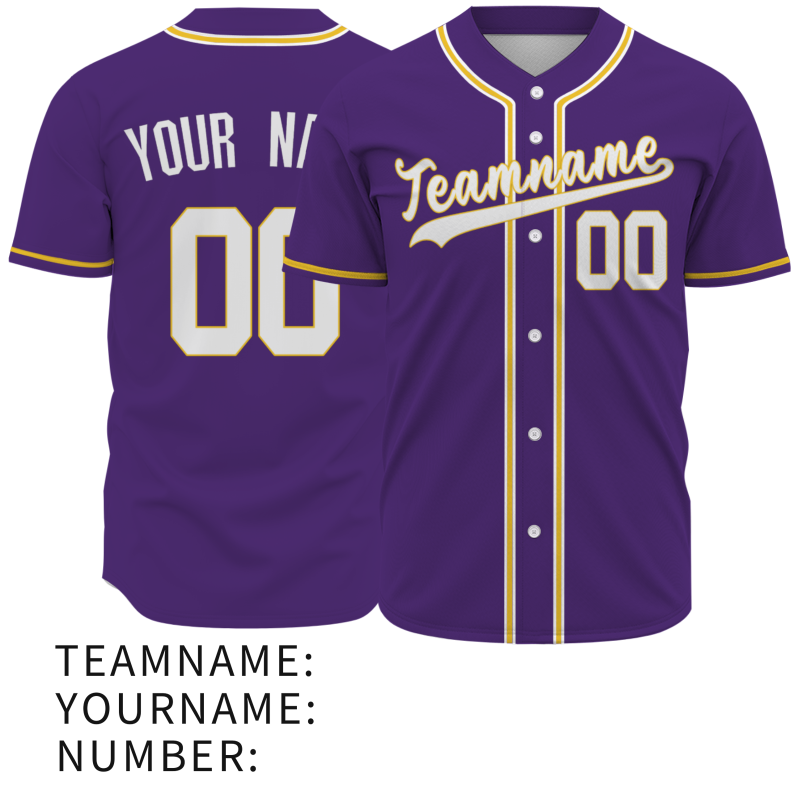 Custom Purple Yellow White Classic Style Button Down Authentic Baseball Jersey