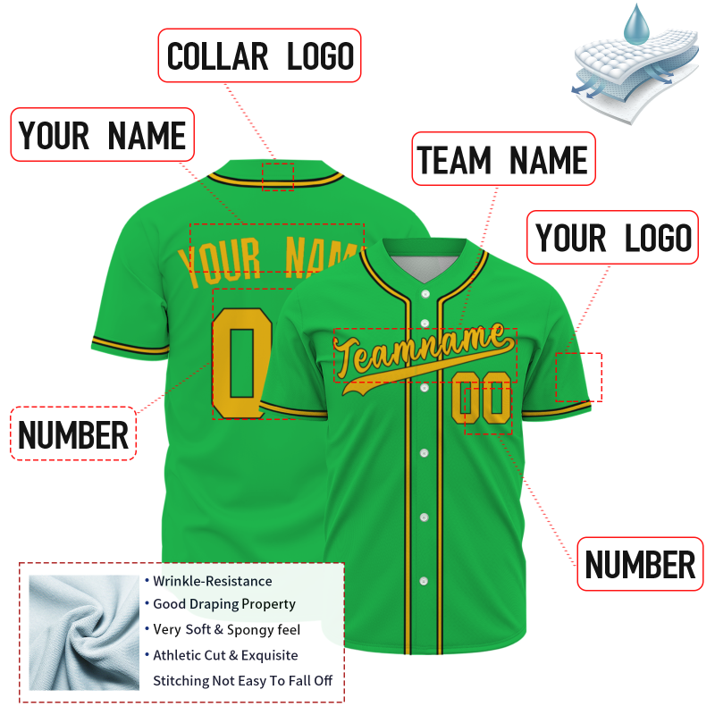 Custom Green Royal Yellow Classic Style Button Down Authentic Baseball Jersey