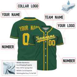 Custom Green Royal Yellow Classic Style Button Down Authentic Baseball Jersey