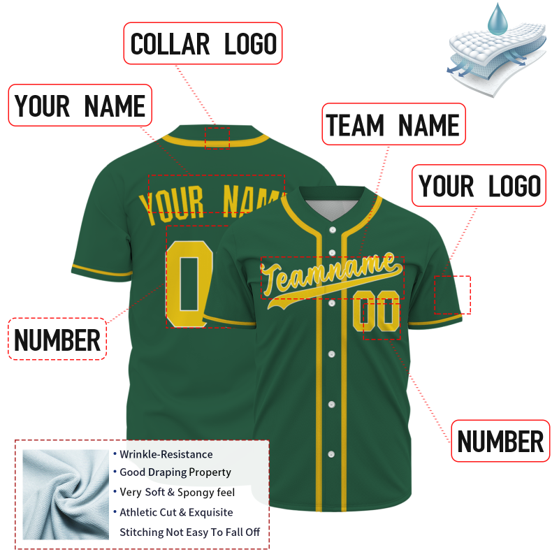Custom Green Royal Yellow Classic Style Button Down Authentic Baseball Jersey
