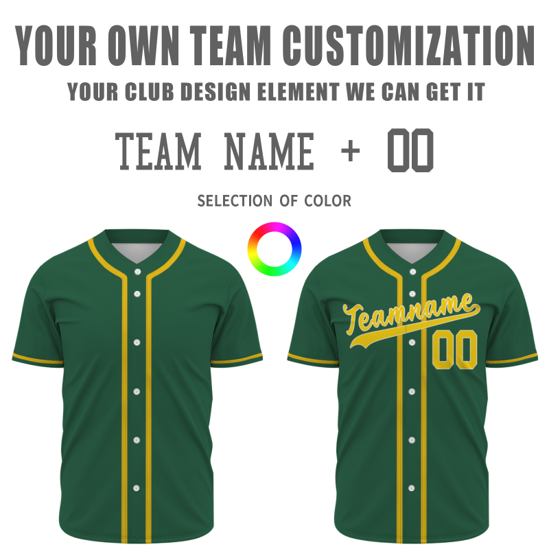 Custom Green Royal Yellow Classic Style Button Down Authentic Baseball Jersey