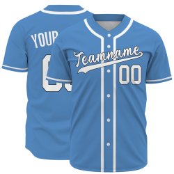Custom Blue And White Classic Style Authentic  Button Down Baseball Jersey