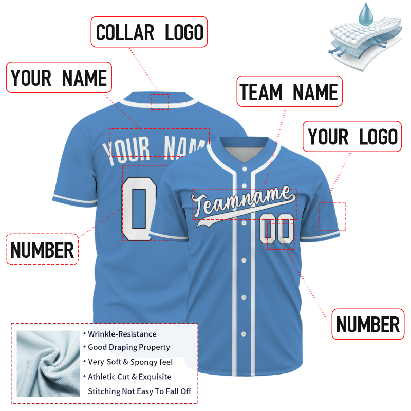 Custom Blue And White Classic Style Authentic  Button Down Baseball Jersey