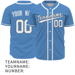 Custom Blue And White Classic Style Authentic  Button Down Baseball Jersey