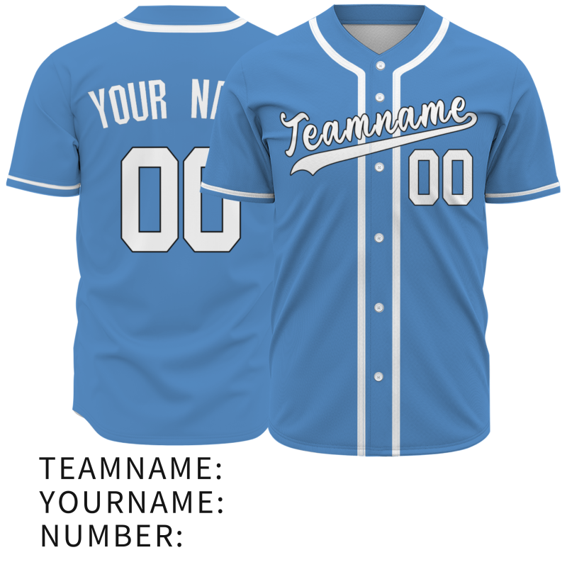 Custom Blue And White Classic Style Authentic  Button Down Baseball Jersey