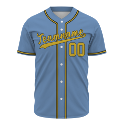 Custom Blue Yellow Classic Style Authentic  Button Down Baseball Jersey