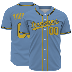 Custom Blue Yellow Classic Style Authentic  Button Down Baseball Jersey