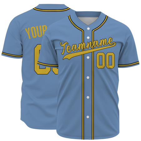 Custom Blue Yellow Classic Style Authentic  Button Down Baseball Jersey