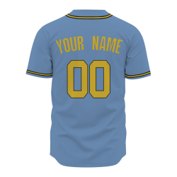 Custom Blue Yellow Classic Style Authentic  Button Down Baseball Jersey