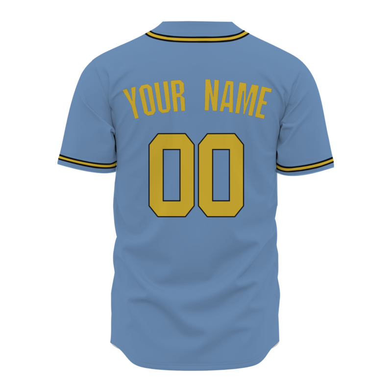Custom Blue Yellow Classic Style Authentic  Button Down Baseball Jersey