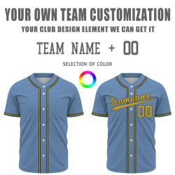 Custom Blue Yellow Classic Style Authentic  Button Down Baseball Jersey