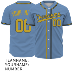Custom Blue Yellow Classic Style Authentic  Button Down Baseball Jersey