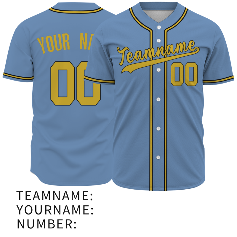 Custom Blue Yellow Classic Style Authentic  Button Down Baseball Jersey