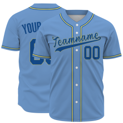 Custom  Blue Dark Blue Yellow Button Down Classic Style Authentic Baseball Jersey